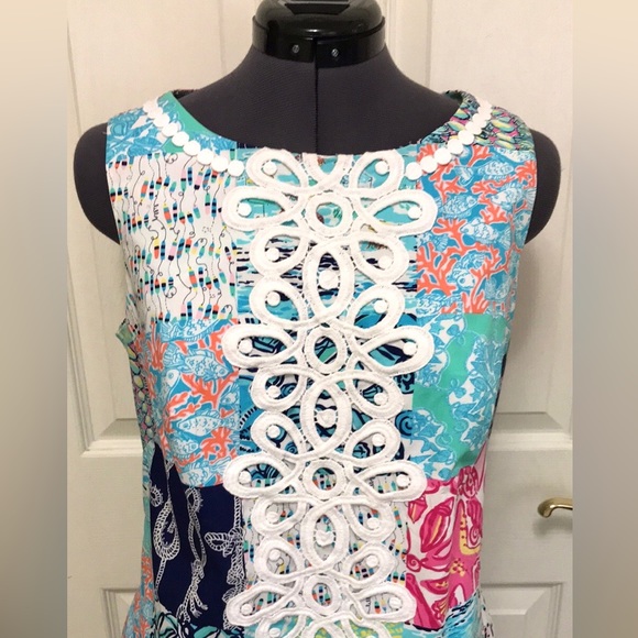 Lilly Pulitzer Worth Shift Dress Multi Sailor Patch - Picture 2 of 16